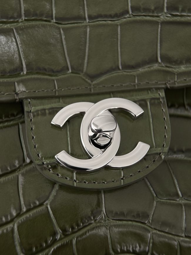 Chanel Crocodile Embossed Maxi Flapbag Calfskin AS6233 dark green
