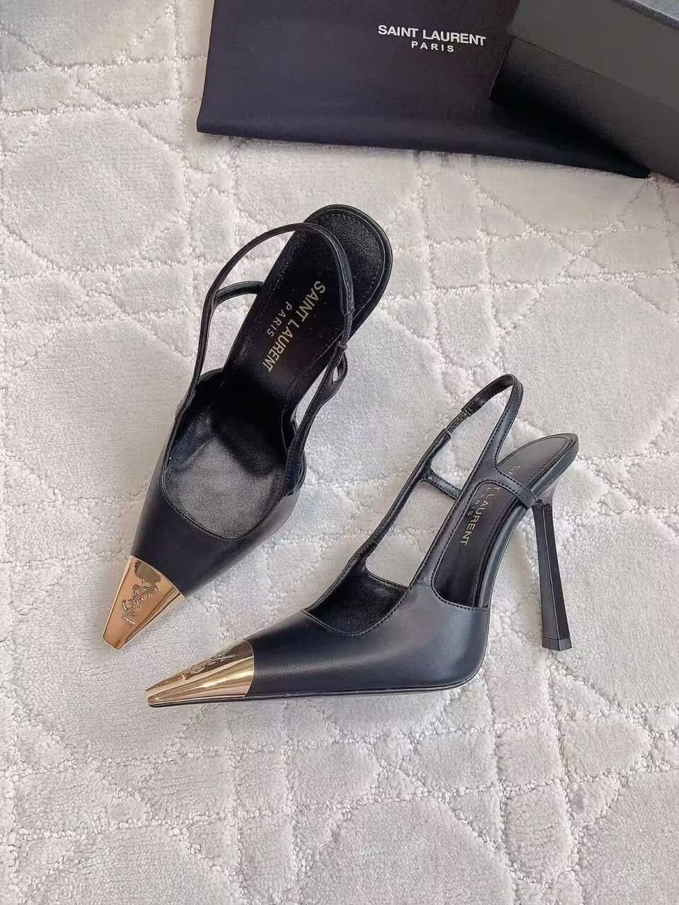 Saint Laurent Jeanne 110 Leather Slingback Pumps Y70130 Black Saint Laurent Jeanne 110 Leather Slingback Pumps Y70130 Black