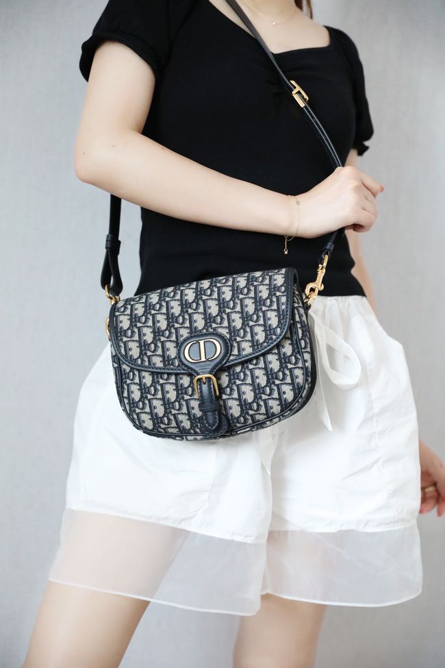 MEDIUM DIOR BOBBY BAG Warm Taupe Box Embroidery M2170 dark blue