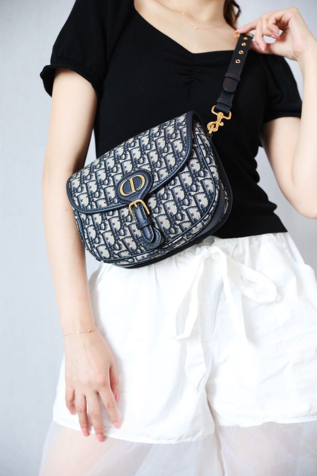 MEDIUM DIOR BOBBY BAG Warm Taupe Box Embroidery M2170 dark blue