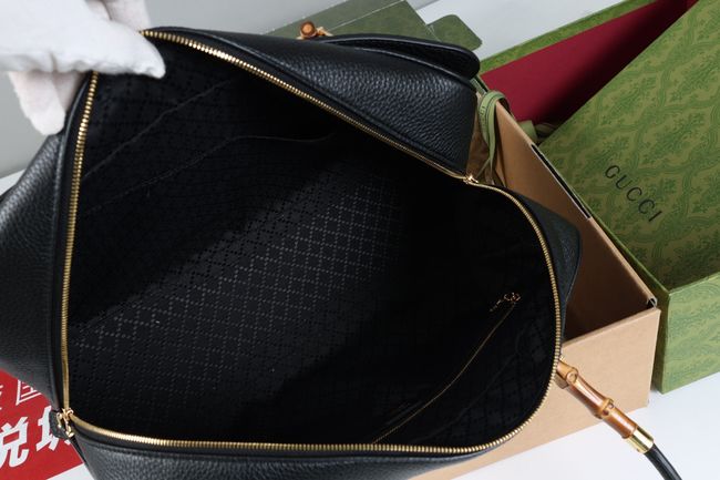 Gucci Large boston bag with bamboo A006OD Black