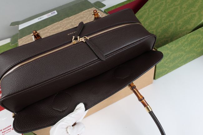 Gucci Large boston bag with bamboo A006OD dark brown