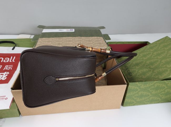 Gucci Large boston bag with bamboo A006OD dark brown