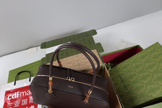 Gucci Large boston bag with bamboo A006OD dark brown