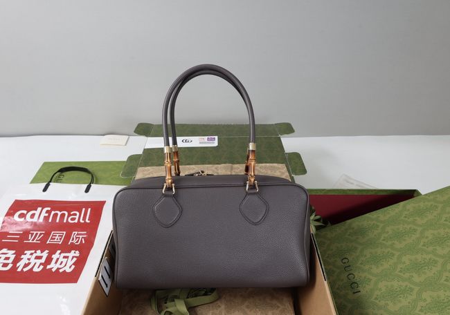 Gucci Large boston bag with bamboo A006OD gray