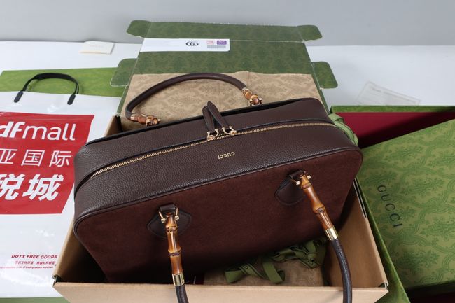Gucci Large boston bag with bamboo soft suede A006OD Dark brown Gucci Large boston bag with bamboo soft suede A006OD Dark brown