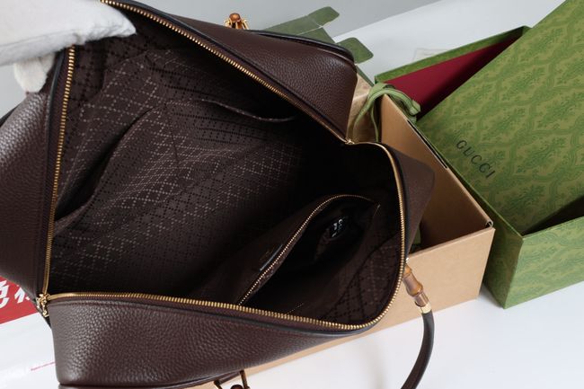 Gucci Large boston bag with bamboo soft suede A006OD Dark brown Gucci Large boston bag with bamboo soft suede A006OD Dark brown