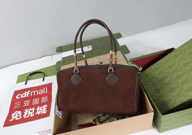 Gucci Large boston bag with bamboo soft suede A006OD Dark brown Gucci Large boston bag with bamboo soft suede A006OD Dark brown