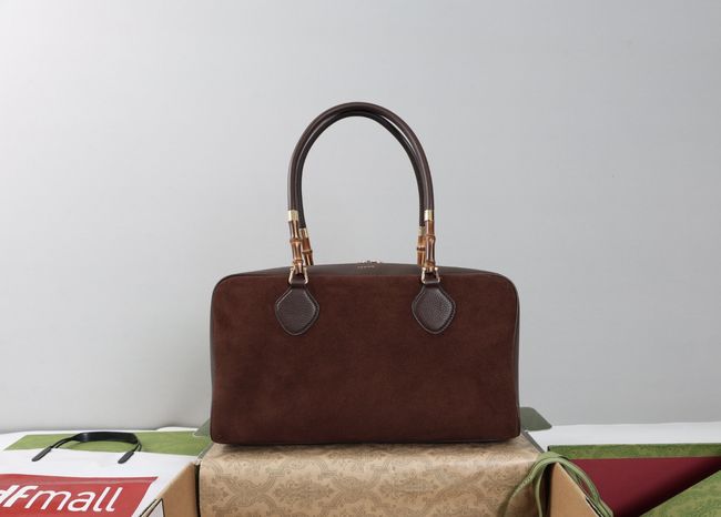 Gucci Large boston bag with bamboo soft suede A006OD Dark brown Gucci Large boston bag with bamboo soft suede A006OD Dark brown