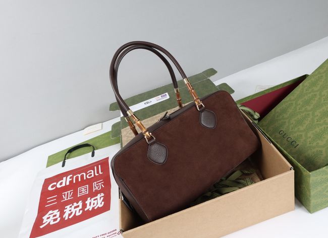 Gucci Large boston bag with bamboo soft suede A006OD Dark brown Gucci Large boston bag with bamboo soft suede A006OD Dark brown
