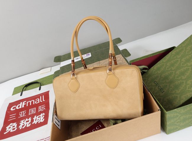 Gucci Large boston bag with bamboo soft suede A006OD dark beige Gucci Large boston bag with bamboo soft suede A006OD dark beige