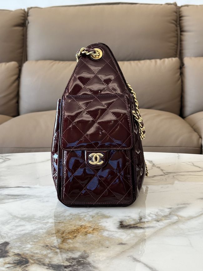 CHANEL 25 SMALL HANDBAG patent leather AS5293 Burgundy CHANEL 25 SMALL HANDBAG patent leather AS5293 Burgundy
