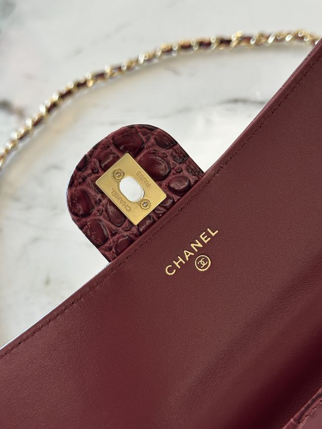 Chanel Clutch with chain Crocodile Embossed AP5280 Burgundy